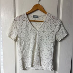 Wallis White Lace Top | Short Sleeve V-Neck | Feminine Summer Blouse